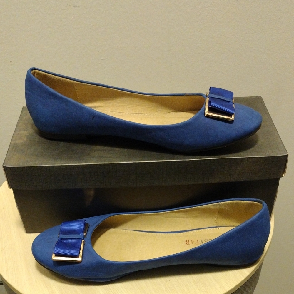 JustFab Blue Flats with Bow Detail
